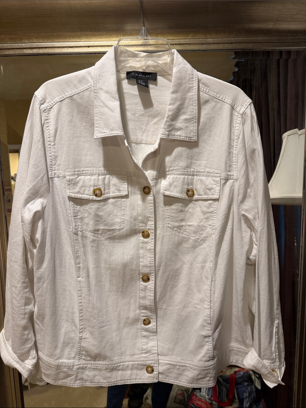 Tahari White Linen Blend Button-Front Summer Jean Jacket-1X
